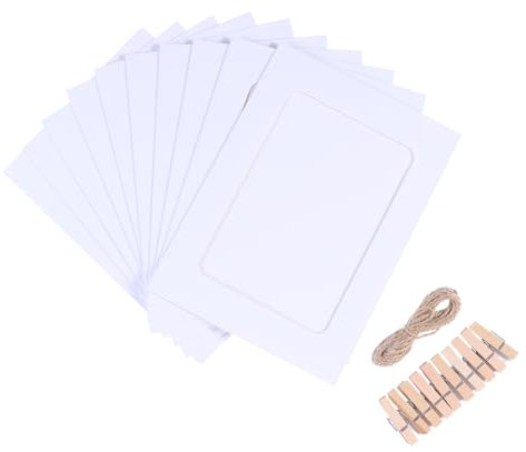 DOITOOL 10-Teiliger Bilderrahmen Papier DIY-Fotorahmen-Aufhängeset Pappe mit Schnur Clips für Heimdekoration (Weiß 18 3 X 13 4 Cm)