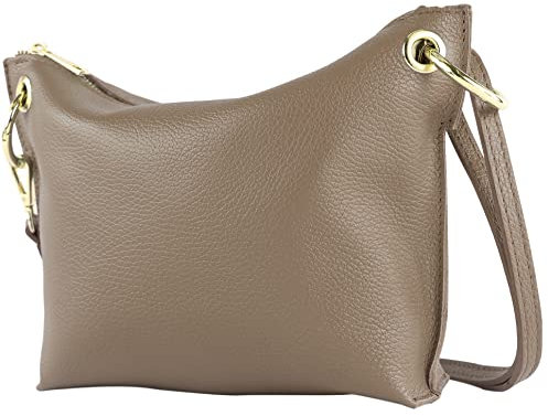 modamoda de - T243 - ital. Umhängetasche Klein Small aus Leder, Farbe:Dunkeltaupe