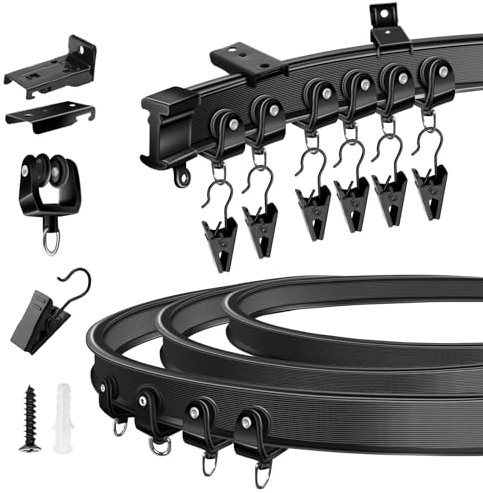 Deckenvorhangschiene, flexible Vorhangschiene, Deckenwand, schwarz, biegbar, robust, 3,6 m, Schiebevorhangstange, Raumteiler, Deckenschienen-Set für Vorhänge, Wohnmobile, Etagenbett, Erkerfenster