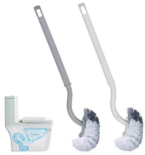 2 Pack Toilettenbürste,Klobürsten mit Langem Griff,Klobürste Gebogen,WC-Bürste Kunststoff Toilettenbürstenset mit Starken Borsten für Tiefenreinigung-Effektive Reinigung Sachendeen(Weiß+Grau)