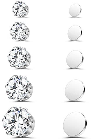 AoedeJ 5 Pairs Magnetic Clip On Earrings - No Piercing Studs for Men, Boys & Kids (Style 3)