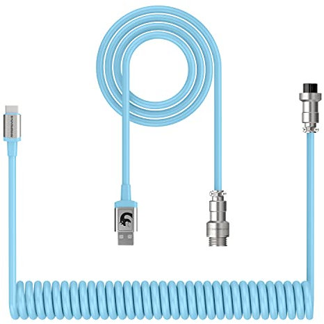 XINMENG X MAMBASNAKE C01 Coiled Keyboard Cable, Type-C to USB-A HyperSpeed Line with 8KHz Return Rate for Gaming Keyboard, TPU Extendable Custom USB-C Cable with Metal Aviation for PC/Phone-Blue