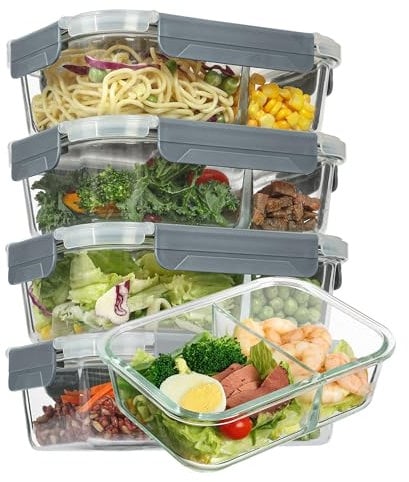 Vtopmart 5Pack 975ml Meal Prep Boxen, Glasbehälter mit Deckel, Frischhaltedosen Glas mit Deckel für Mikrowelle, Ofen, Gefrierschrank und SpüLmaschine