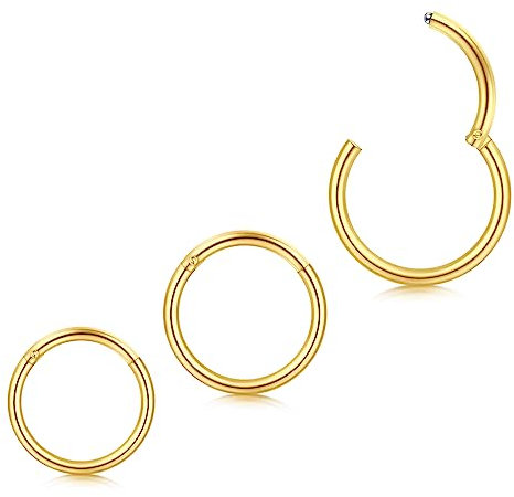 MODRSA 18G Nasenpiercing Ring 316L Chirurgenstahl Hinged Clicker Septum Piercing Helix Conch Piercing Segmentring 8MM 10MM 12MM Piercing Daith Knorpel 3 Stück Gold