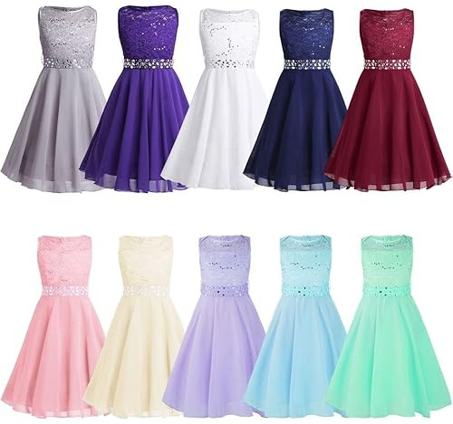 Barielle 10010 Tanzkleid, Spitzenkleid, Partykleid, Pailletten, mit abnehmbarem Strassgürtel, Mädchen, Kinder, Lila, 122-128