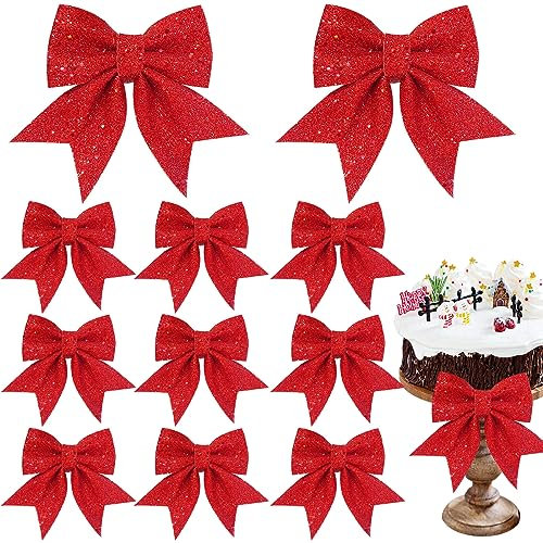 12 Stück Weihnachtsschleifen,12x15cm Rote Kränze Schleifen,Geschenkschleife,Rote Schleifen Weihnachtsbaum,Weihnachtsschleifen Dekorationen,für Weihnachtsbaum, Geschenkboxen,Weihnachtsdeko,Hochzeit
