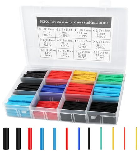 JOPHEK Schrumpfschlauch Set, Schrumpfschläuche 2:1 Verhältnis - Schrumpfschlauch Sortiment, Electrical Wire Kabel Wrap Sortiment Elektrische Isolierung Tube Kit mit Box (750)