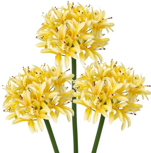 Hollyone 3PCS künstliche Agapanthus Blumen für Dekoration, 30'' Long Stem Real Touch Fake afrikanischen Lilie Blumen gelb, Faux Seide Lilie Blume für Frühling Home Office Hochzeit Tisch Centerpiece