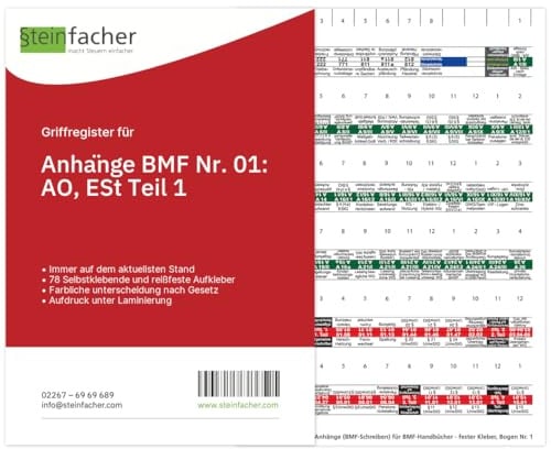 Steinfacher Griffregister für ANHÄNGE BMF Nr. 01: AO, ESt Teil 1