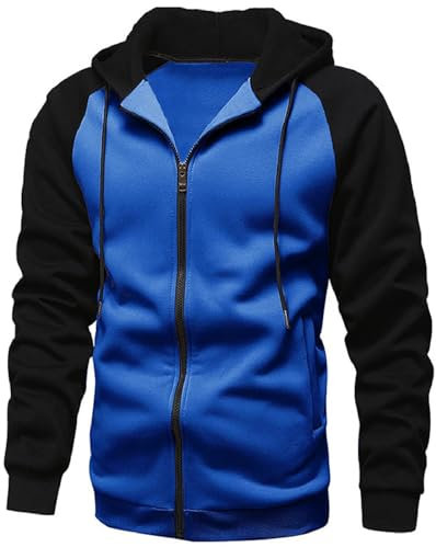 YawYews Sweatjacke Herren Zipper Hoodie Kapuzenjacke Herren Sweatjacke Mit Kapuze Sweatshirt Jacke Reißverschluss Blau M