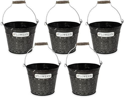 Blümelhuber 5 Zinkeimer Blumentöpfe in Antik Optik - Vintage Deko Boho Blumentopf Balkon Deko Terrassen Deko Wohnzimmer Deko
