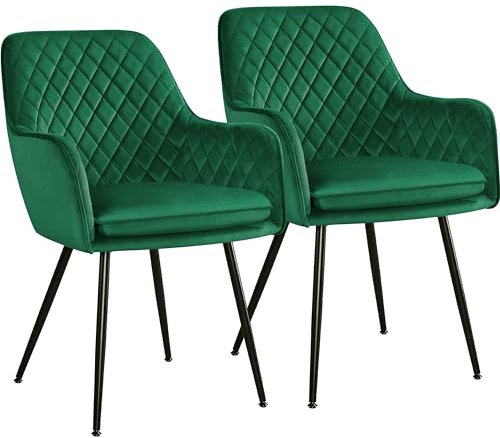 Yaheetech Set of 2 Velvet Dining Chairs Modern Tufted Kitchen Chairs Soft Cushioned Armchairs with Metal Legs for Counter Lounge/Living Room/Kitchen, Green