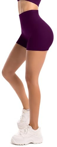 Walifrey Radlerhose Damen Kurze High Waist Shorts,Sporthose Damen Blickdicht Shorts Sommer für Yoga Plum Purple LXL