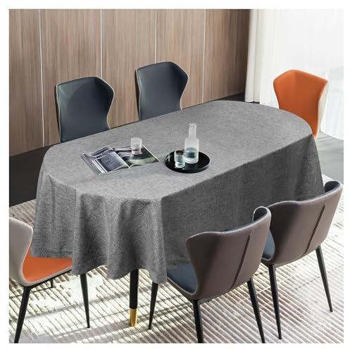 SANLEHAUSE Leinen Tischdecke Grau Oval 155 x 260cm, Handgefertigt Tischtuch, Natürliches Umweltfreundliches Material, Einfarbige Tischdecke, Hohl, klassisches Design