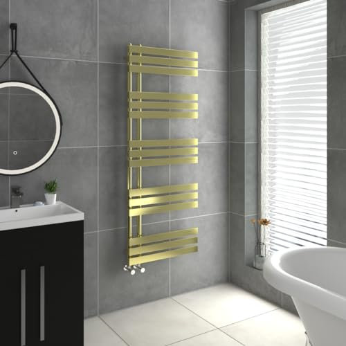 Warmehaus Designer Heated Towel Rail D Shape Bathroom Ladder Style Radiator Warmer Central Heating Brushed Brass 1600x600mm