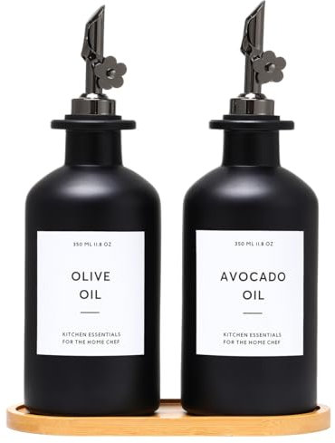 HOMCDALY Dispensador de aceite de oliva para cocina, botella dispensadora de aceite de vidrio, juego de dispensador de aceite y vinagre negro, botellas de aceite, dispensador de aceite de cocina,