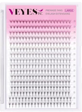 VEYES INC Premade Fan Eyelash Extensions 3D-14D 9-16mm Mixed Length C D curl,Professional Supplies for Lash Techs (5D,0.07C 9-16mm)