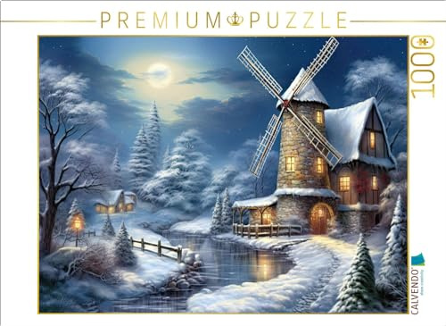 Puzzle · Winterlandschaft mit Windmühle | Windmühlenzauber · 1000 Teile · Lege-Größe 64 × 48 cm · CALVENDO Puzzle