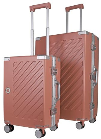 100% Polycarbonate Zipperless Suitcase Set, Small Carry On + Large Check in Luggage, Double TSA Locks, Hardside 4 Spinner Wheels, Aluminium Handle, Flight Case for Travel in Bubblegum Pink