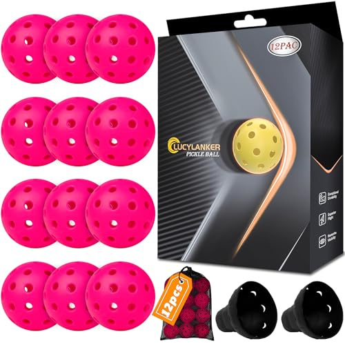 LUCYLANKER Palline da Pickleball da Esterno, Palline da Pickleball a 40 Fori con Borsa in Rete & 2 Riciclatori di Palline, Alto Rimbalzo & Resistente per Tutti gli Stili, Paddle & Campo da Pickleball
