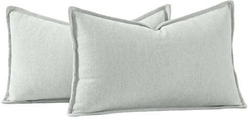 Madizz Lot de 2 Doux Housses de Coussin en Chenille Texturée Douce Simple décorative pour canapé Chambre Crème 40 x 80 cm