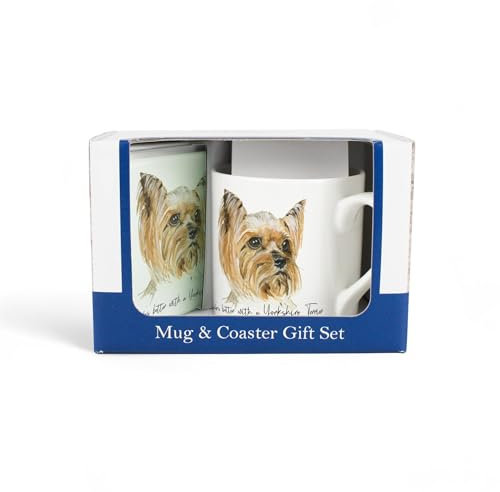 Purely Home Yorkshire Terrier Mug & Coaster Gift Set - Lifes Better with a Yorkshire Terrier by Rhiannon Chauncey - Bone China Mug and Glass Coaster Set - Tea/Coffee Present for Dog Lovers
