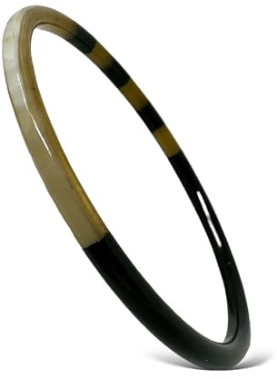 Yvelise Bracelet femme en corne de buffle - Jonc fait main au Vietnam - Authentique - Rond Noir Fin