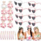 24 Stück JGA Brille Team Braut Haargummi Armbänder, Herz Sonnenbrille Bride Partybrille Set, 8 Herzförmige Brille+8 Bride Haargummi+8 Bride Armband, JGA Deko Accessoires für Junggesellinnenabschied