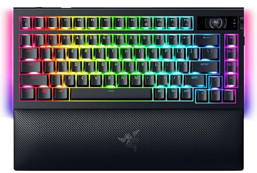 Razer BlackWidow V4 Pro 75% - Teclado de Juego inalámbrico Intercambiable en Caliente - Pantalla OLED (dial de comandos, 4K Hz y conectividad Bluetooth, reposamanos magnético) Diseño US | Negro