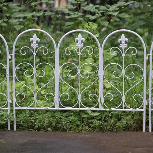 Dekorativer Gartenzaun Aus Metall, 4 Zaunelemente, No Dig Fechten Grenze, Steckzaun Hundezaun Beetzaun, 50cm (H) x 220cm (L), Für Blumenbeet, Hof, Tier Barriere(Weiß)