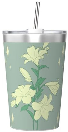Cartoon White Lilies Edelstahl-Wasserflasche, 340 ml, hält Getränke 12 Stunden heiß, auslaufsicher und frei von BPA