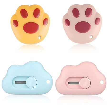 4 Pièces Ouvre Lettre Mini Box Cutter Couteau de Papeterie Coupe Papier Portable Mini Couteau Utilitaire Rétractable Nuage Box Cutter Griffes de Chat Box Cutter Pour Express Box Papier