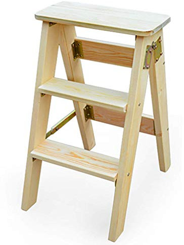 Escabeau pliable à 3 marches en bois pour bibliothèque - Léger et portable - Multifonctionnel - Charge maximale : 150 kg - Design épais - Marchepied pliable 2 en 1