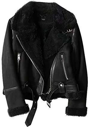 ZRYAZQ Jacke Damen Wildleder Kurz Winterjacke Damen Warm Gefüttert Teddyjacke Damen Winter Revers Bikerjacke Vintage Dicke Wintermantel Elegant Thermo Jacken Fellkragen Mantel Reißverschlußtaschen