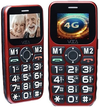 VOCA Telefono Big Button 4G per anziani | 4G LTE sbloccato | Volume amplificato | Pulsante SOS | Chiamata rapida | Numero grande sul display | Pulsante grande | Lunga durata | V141 (rosso)