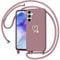 Yichu Coque pour Samsung Galaxy A55 5G avec Cordon, Souple Silicone Liquide Housse avec Collier, Réglable Lanyard Case, Motif Coeur d'amour Antichoc Etui Protection Cover pour Samsung A55, Rose