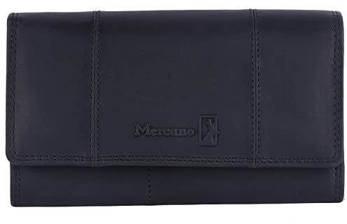 MERCANO® Premium Vintage Geldbörse Damen Leder (Echtleder) groß mit RFID-Schutz I Portemonnaie Damen Leder inkl. Geschenkbox mit Kartenfächern und Münzfach (Schwarz)