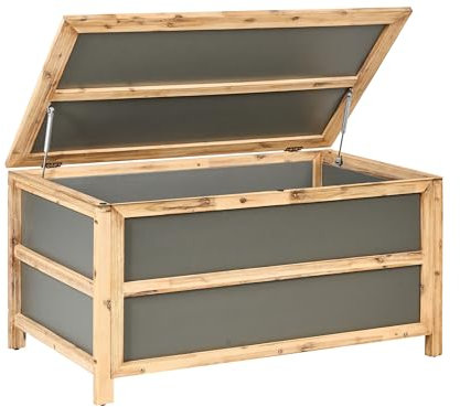 Garten Auflagenbox Beton u. Akazienholz grau wetterfest Gartentruhe 330 L Acate