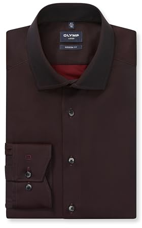 OLYMP Herren Oberhemd Langarm Luxor,Satin,465 Modern Fit 20,19 Global Kent,Bordeaux 37,43