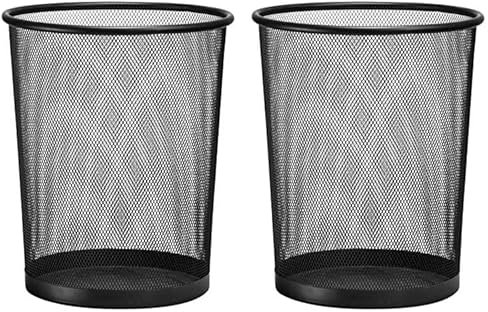 D.RECT Poubelle métal maille 19L noir | Corbeille à papier en treillis métallique | Corbeille à papier ronde XXL (Lot de 2)