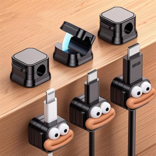 6 niedliche Schwarze magnetische Datenkabelhalter - Perfekt zum Organisieren Ihrer Datenkabel - EIN Muss für alle Technik-Enthusiasten!