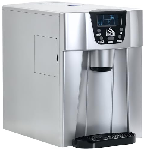 HOMCOM Eiswürfelmaschine, Eiswürfelbereiter 9 Eiswürfel in 6-10 Min., 12kg/24h, Ice Maker mit 2L Wassertank, LCD-Display, Selbstreinigungsfunktion, für Party, Küche, Büro, Bar, Silber