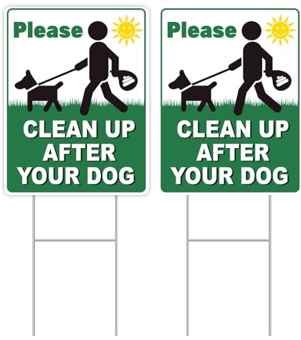 2 Pcs No Dog Fouling Signs with Metal H-Stakes, Garden Yard Signs Print Please Clean Up After Your Dog, Stop Dogs Pooping for Outdoor Courtyard Decor & Reminder