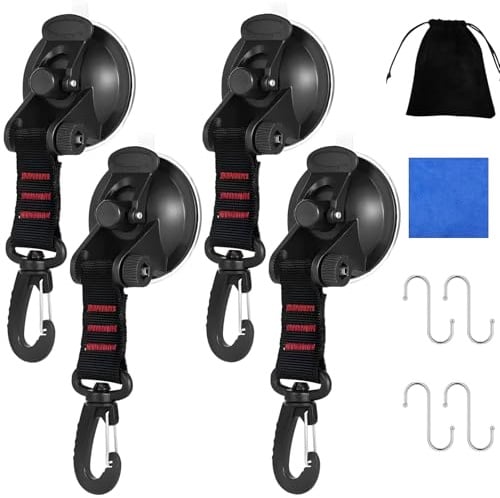 Xinxinphi 4 Stück Saugnapf Camping Set mit 360°Drehbarem Ring & 4S ‑Haken, Starke Saugnäpfe für Auto Seitige Markisen Zelte Planen Zubehör, Vakuum Saughakenfür Wohnmobil, Heckzelt, Fenster & Markise