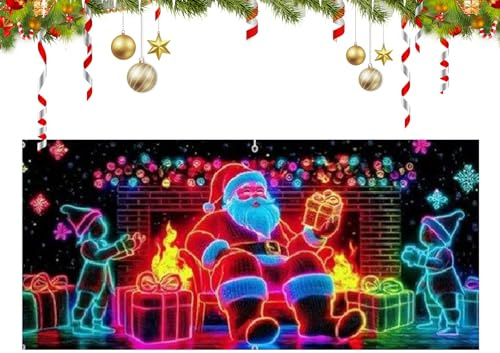 Santa Garagentor Abdeckung 4x2m UV-fluoreszierende Feiertagsdekoration | Festliche Wohnzimmer Kulisse Für DIY-Enthusiasten Vorstadtbewohner Partyveranstalter Familienfeiern