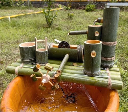 Decoración para jardín japonés, fuente zen de interior con agua de bambú, accesorios de jardinería, diseño acuático para estanque, pecera o patio. Incluye bomba y filtro. Recipiente no incluido.