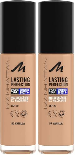 Manhattan Lasting Perfection 35 HR Make-up, ultra-langanhaltendes Flüssig-Make-up, Fb. 57, Vanilla (Packung mit 2)