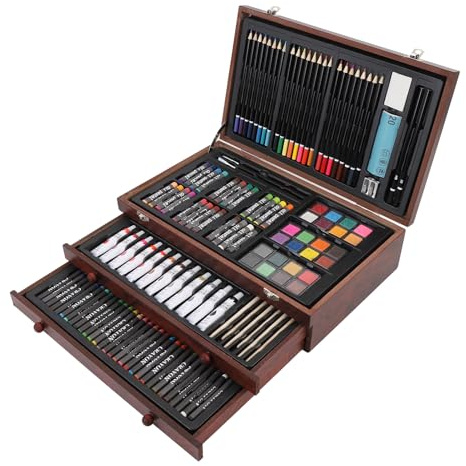 Generic 158-teiliges Deluxe-Kunstset, Holzkiste, Mal- und Zeichenset mit 2 Skizzenbüchern, 24 Farben, Ölpastellen, Buntstiften, Buntstiften, Pinseln für, Teenager, Erwachsene