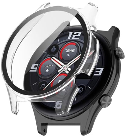 Techsuit für Honor Watch GS 3 Hülle und Displayschutz mit Gehärtetem Glas, HD Klarheit, Volle Abdeckung, Kratzschutz, Schlankes Design, Defense360 Pro, Transparent