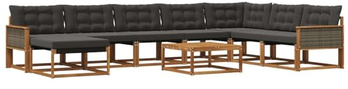 vidaXL Outdoor-Sofagarnitur mit Kissen 9 pcs Natürlich und Schwarz, Moderne Gartenmöbel, langlebiges Sofaset, entspannende Lounge, Sitzgelegenheit für Terrasse